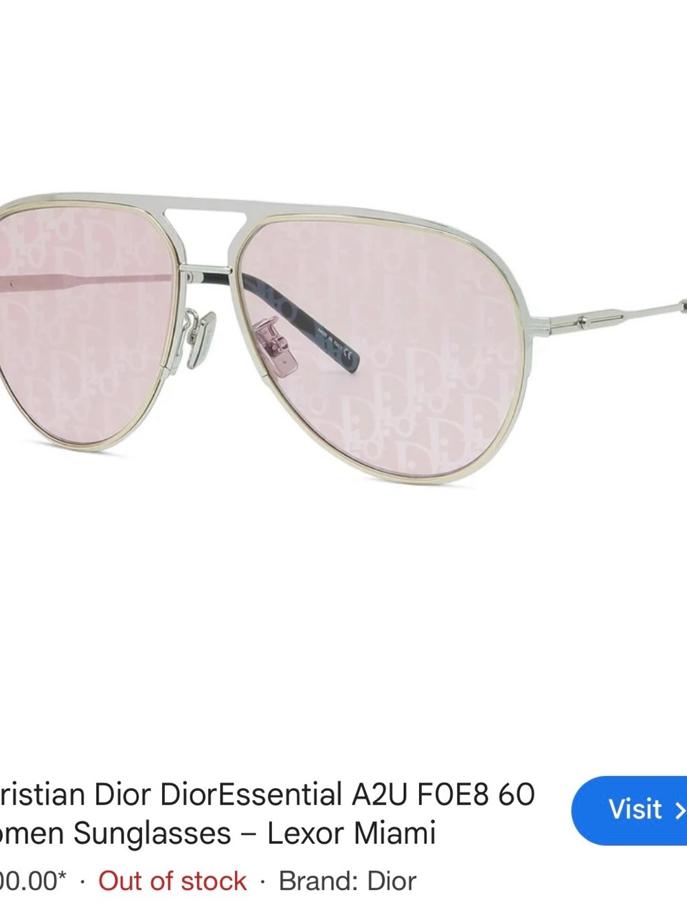 Dior Pink Lens Silver Frame Aviator Sunglasses
